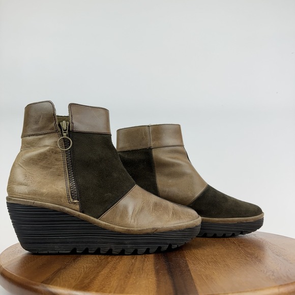 Fly London Shoes - Womens Fly London Multicolor Patchwork Leather Platform Wedge Ankle Boot Size 42